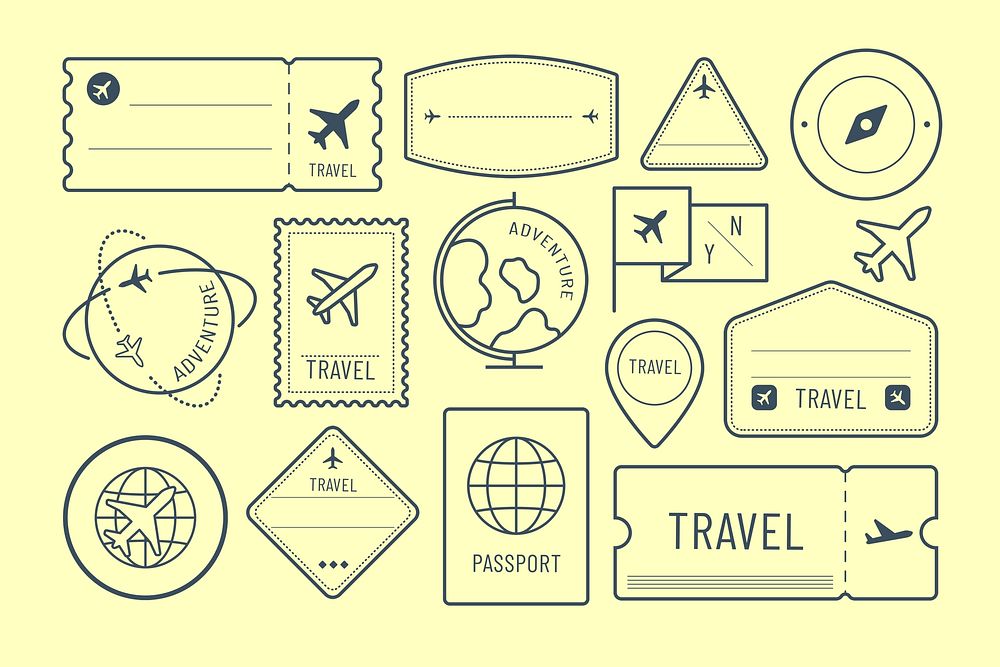Travel line icons set psd
