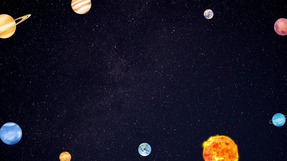 Galaxy planets frame HD wallpaper, cute space illustration