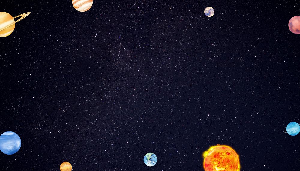 Galaxy planets frame background, cute space illustration