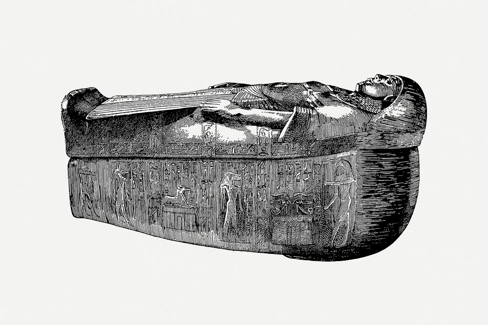 Vintage Egyptian sarcophagus line art clip art psd