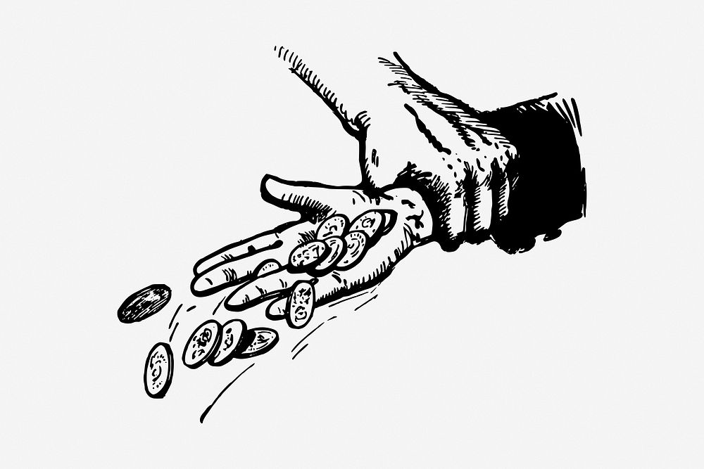 Business conflict split coins from man hand vintage illustration vector. Free public domain CC0 image.