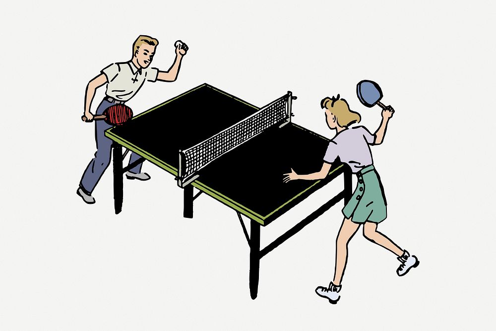 Table tennis ping pong vintage illustration psd. Free public domain CC0 image.