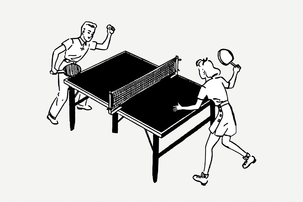 Table tennis ping pong vintage illustration psd. Free public domain CC0 image.