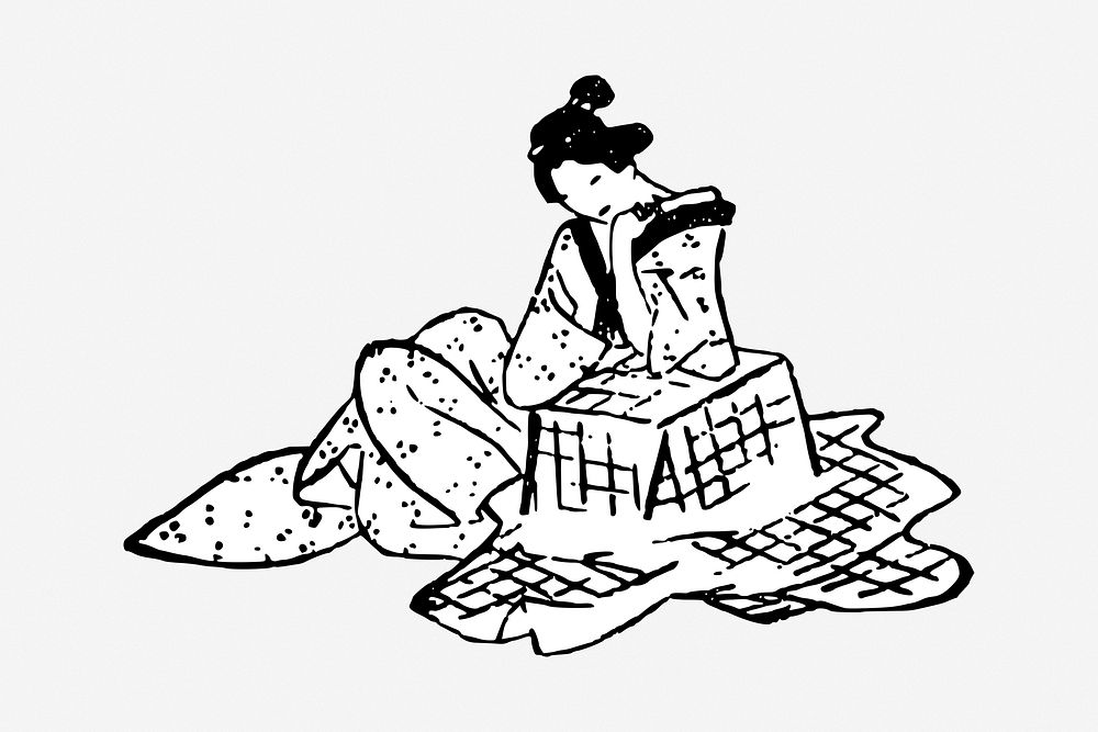 Japanese woman vintage illustration vector. Free public domain CC0 image.
