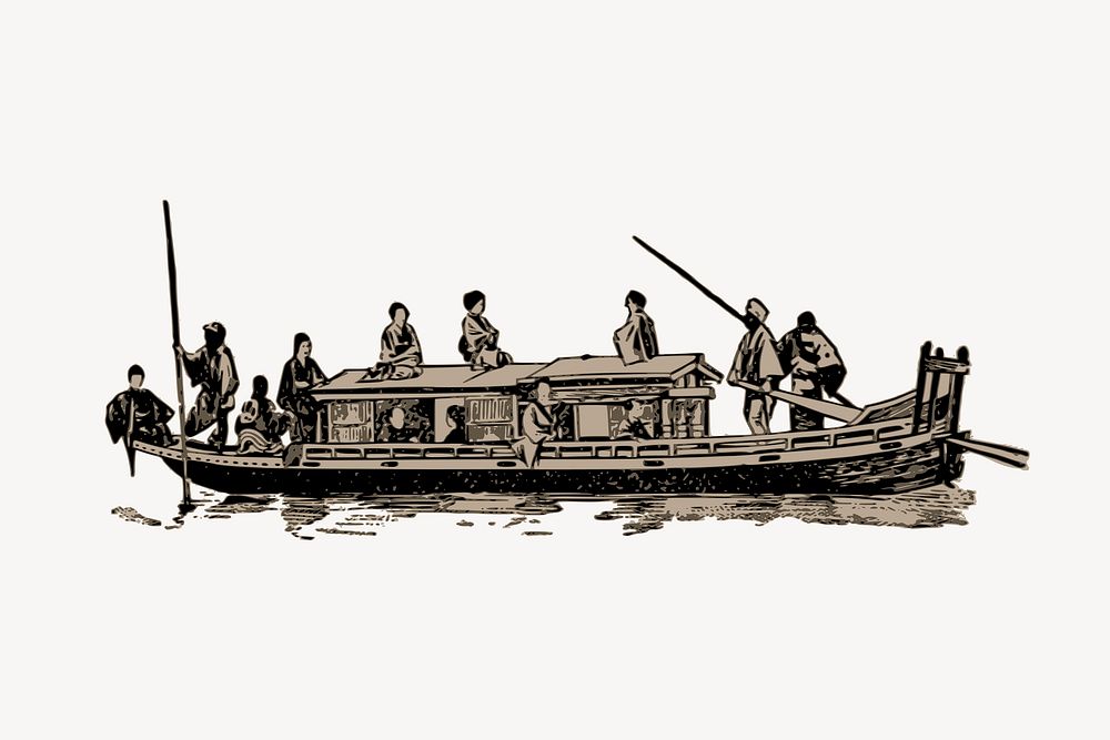 Rowboat vintage illustration vector. Free public domain CC0 image.