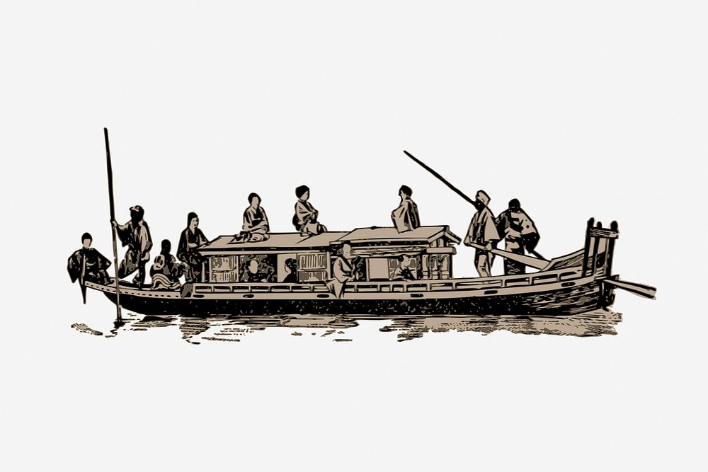 Rowboat vintage illustration. Free public domain CC0 image.