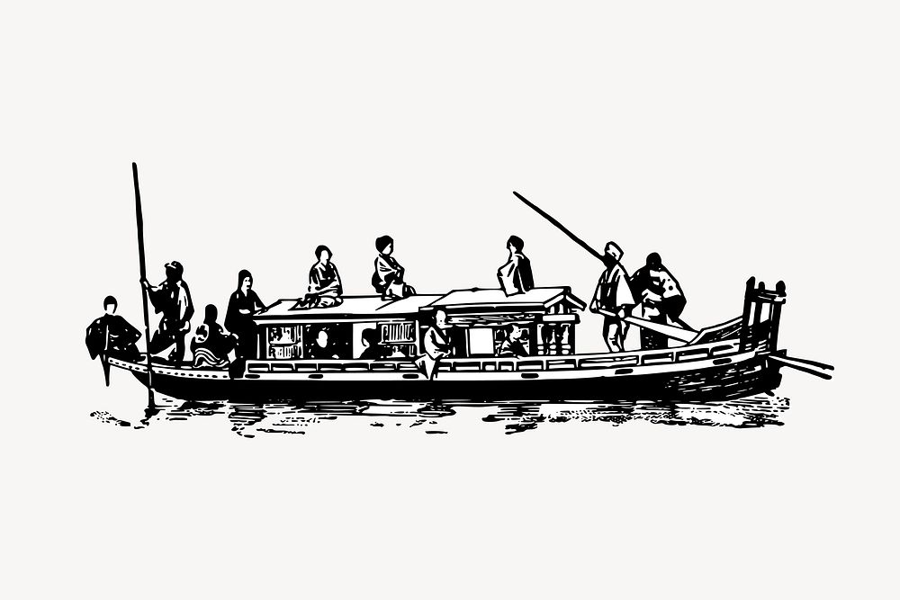 Rowboat vintage illustration vector. Free public domain CC0 image.