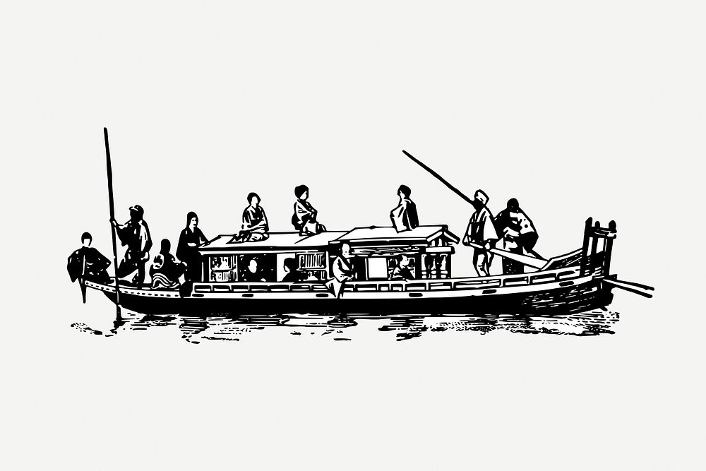 Rowboat vintage illustration psd. Free public domain CC0 image.