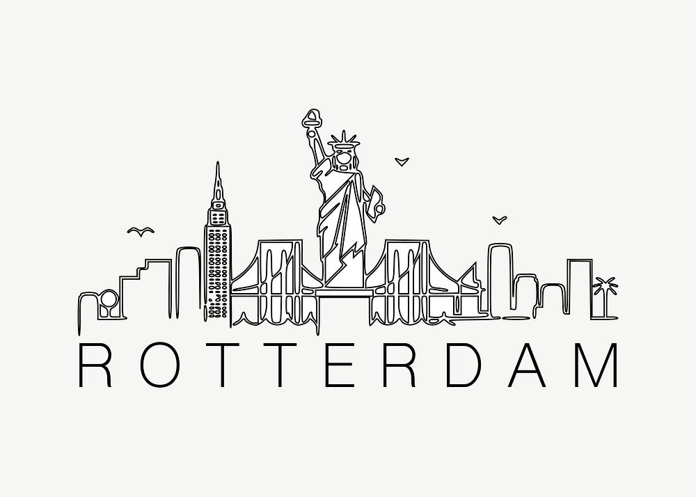 Rotterdam town in New York state U.S. landmark illustration psd. Free public domain CC0 image.
