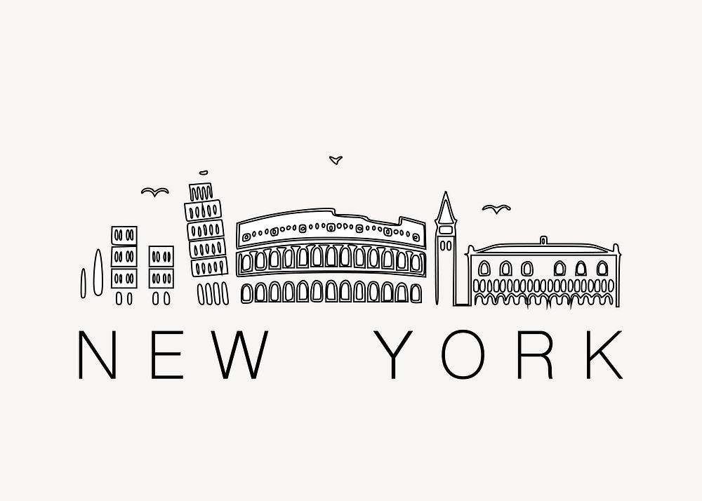 New York state U.S. landmark illustration collage vector. Free public domain CC0 image.
