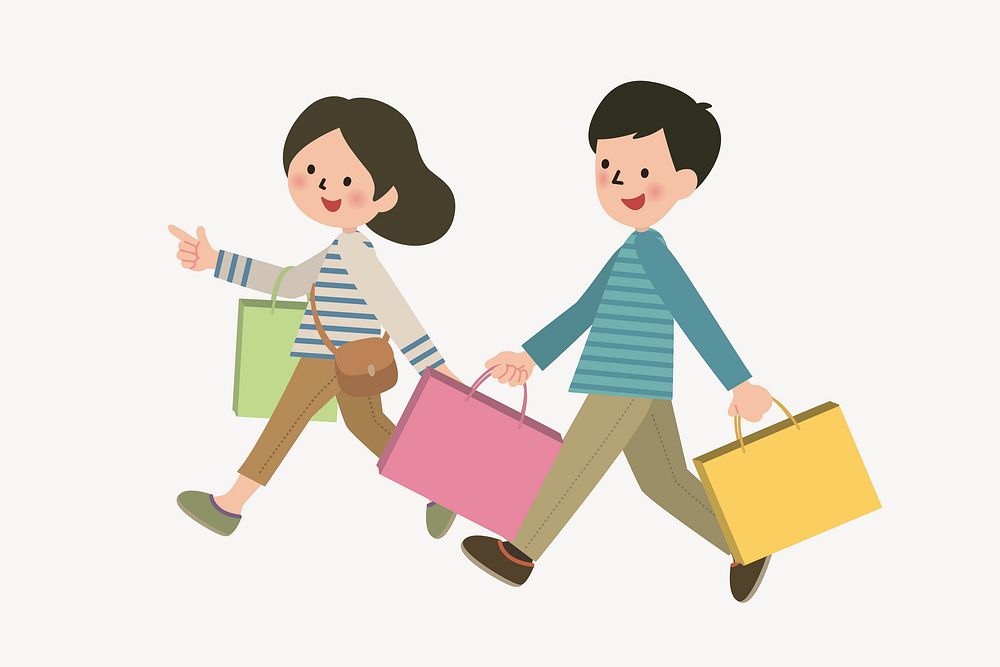 People shopping   illustration. Free public domain CC0 image.