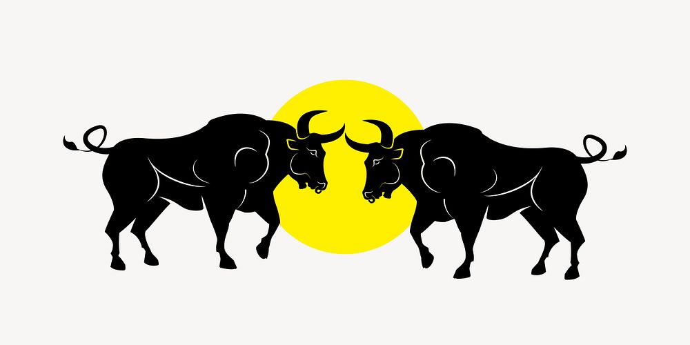 Bull fighting silhouette   illustration. Free public domain CC0 image.