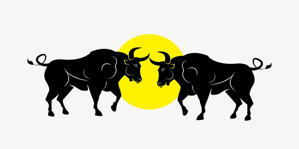Bull fighting silhouette collage element psd. Free public domain CC0 image.