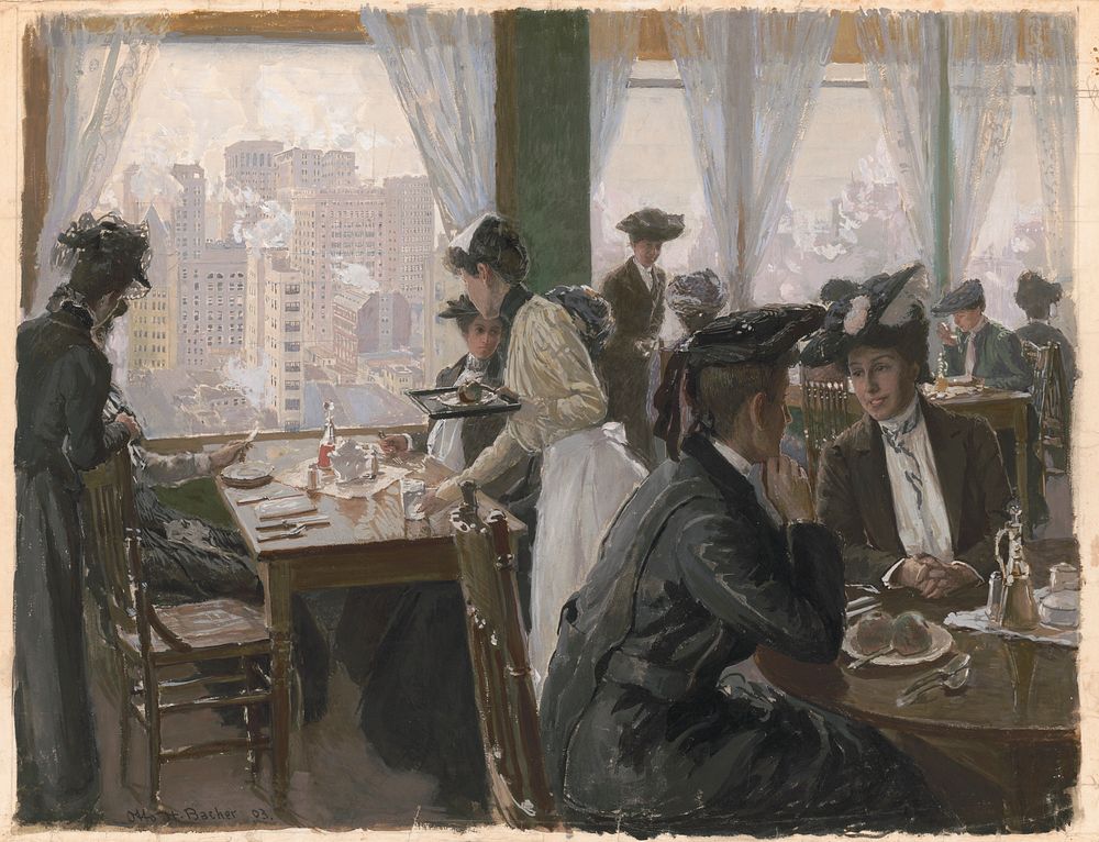 Women in restaurant in high building (1901) by Otto H  Otto Henry Bacher