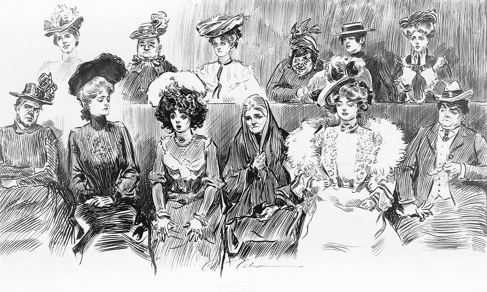 Studies in expression. When women are jurors (1902) by Charles Dana Gibson