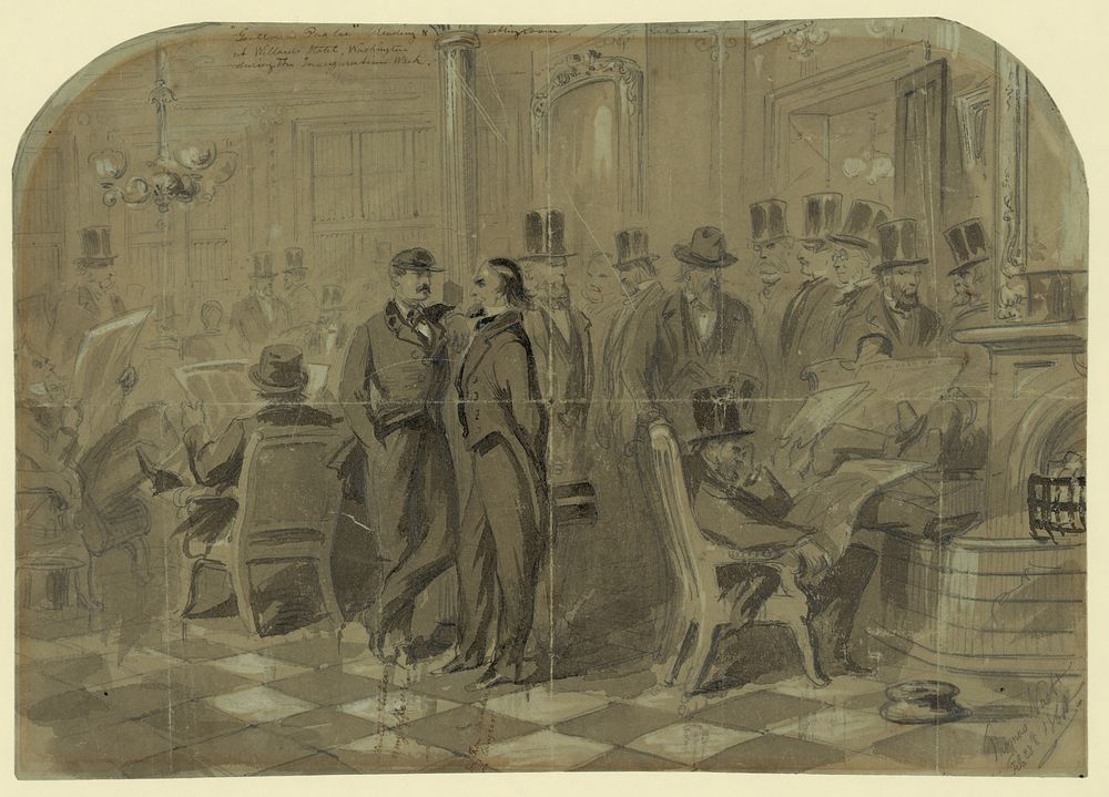 Gentelmen's i.e. Gentlemen's parlor, reading and sitting room at Willard's Hotel, Washington, during the Inauguration week…