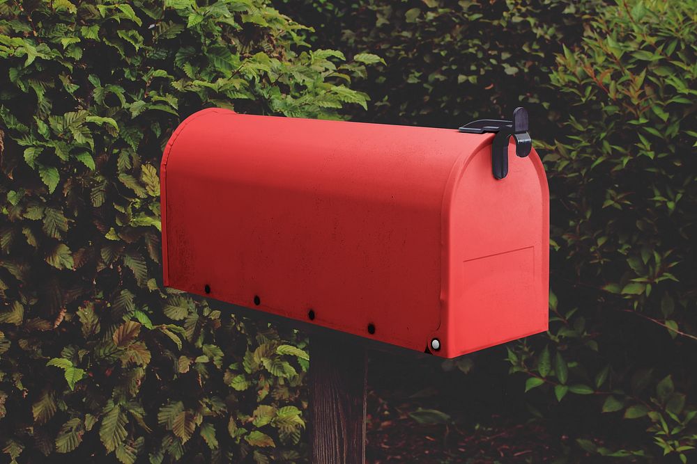 Red mailbox with blank space