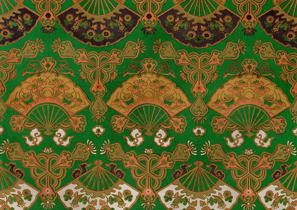 Green Japanese fan background, traditional pattern.  Remixed by rawpixel.