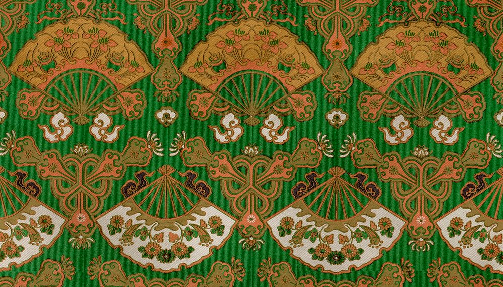 Green Japanese fan background, traditional pattern.  Remixed by rawpixel.