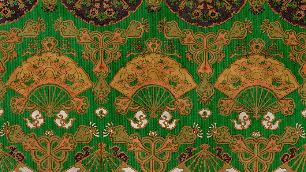Green Japanese fan desktop wallpaper, traditional pattern.  Remixed by rawpixel.