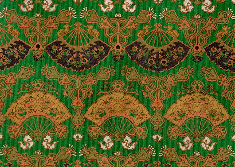 Green Japanese fan background, traditional pattern.  Remixed by rawpixel.