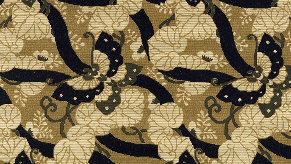 Brown Japanese butterflies desktop wallpaper, traditional fan pattern.  Remixed by rawpixel.