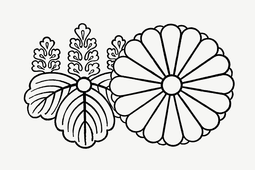 Black flower, Japanese botanical illustration psd. Remixed by rawpixel.