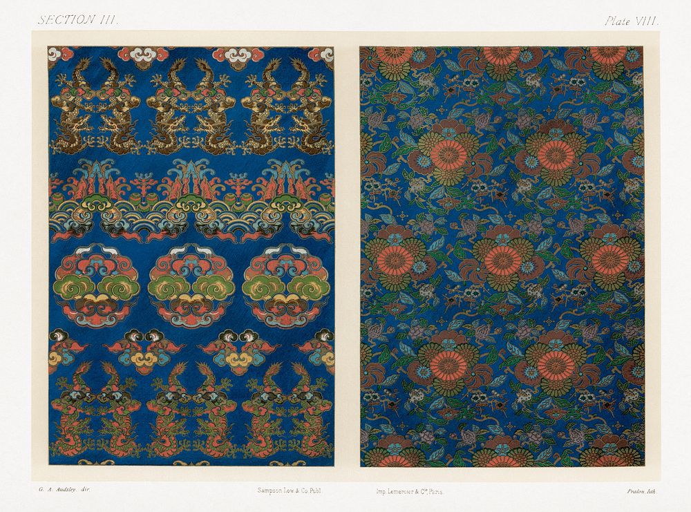 Blue fan pattern by G.A. Audsley-Japanese illustration. Public domain image from our own original 1884 edition of The…