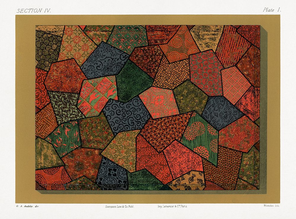 Polygonal print design from section IV plate I. by G.A. Audsley-Japanese illustration. Public domain image from our own…