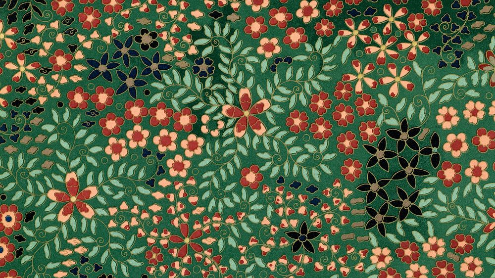 Green Japanese flower HD wallpaper, fan pattern.  Remixed by rawpixel.