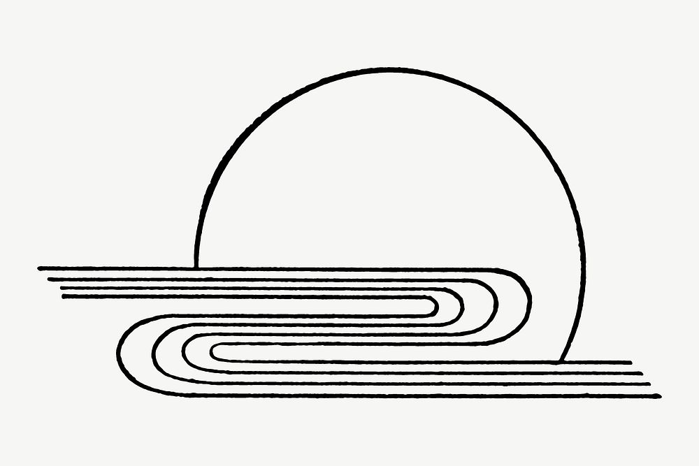 Rising sun river, line art symbol illustration psd. Remixed by rawpixel.