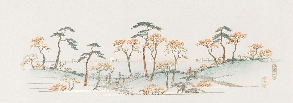 Colored Leaves at Kaianji Temple (1837-1844), vintage Japanese illustration by Utagawa Hiroshige. Original public domain…