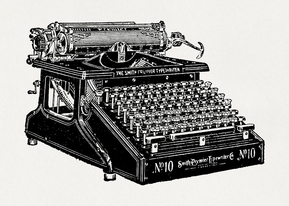 Drawing of the Smith Premier typewriter (1910) vintage illustration. Original public domain image from Wikimedia Commons.…