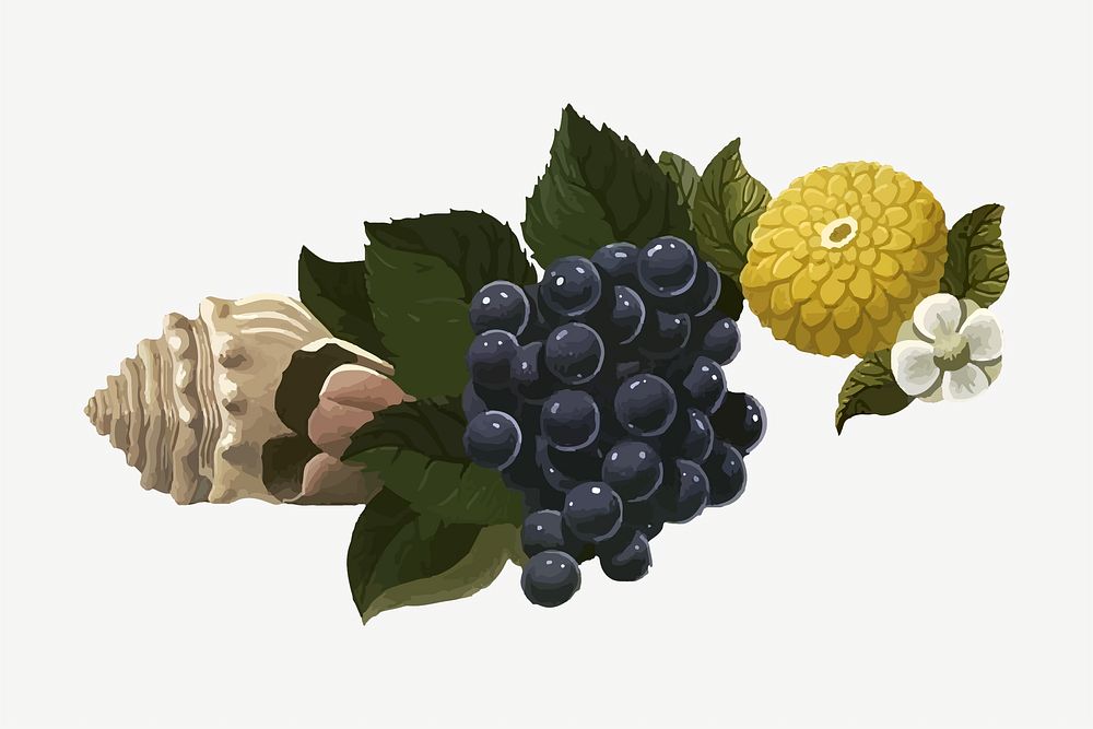 Grapes chromolithograph collage element. Remixed by rawpixel. 
