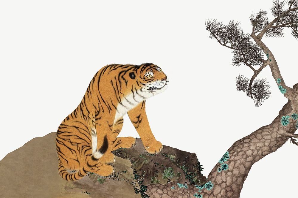 Tiger border vintage illustration psd. Remixed by rawpixel. 