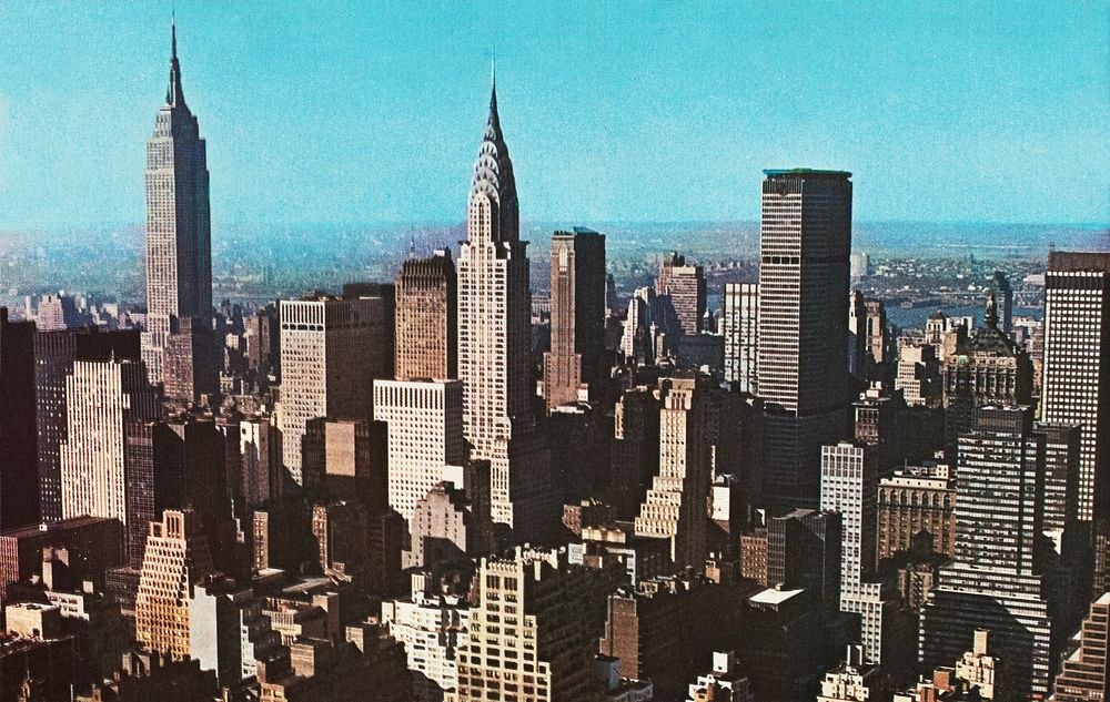 Midtown skyline of Manhattan, New York, N.Y. (1960–1979) vintage postcard. Original public domain image from Boston Public…