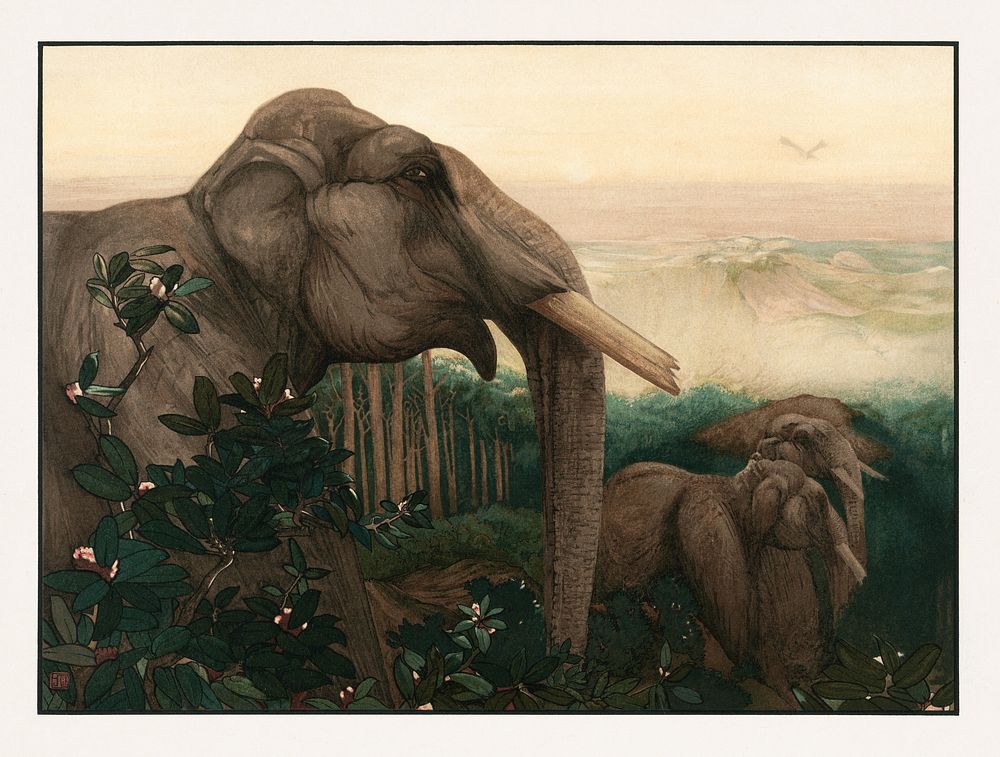 Toomai of the elephants (1903) wild animal illustration by Charles Maurice Detmold. Original public domain image from Boston…