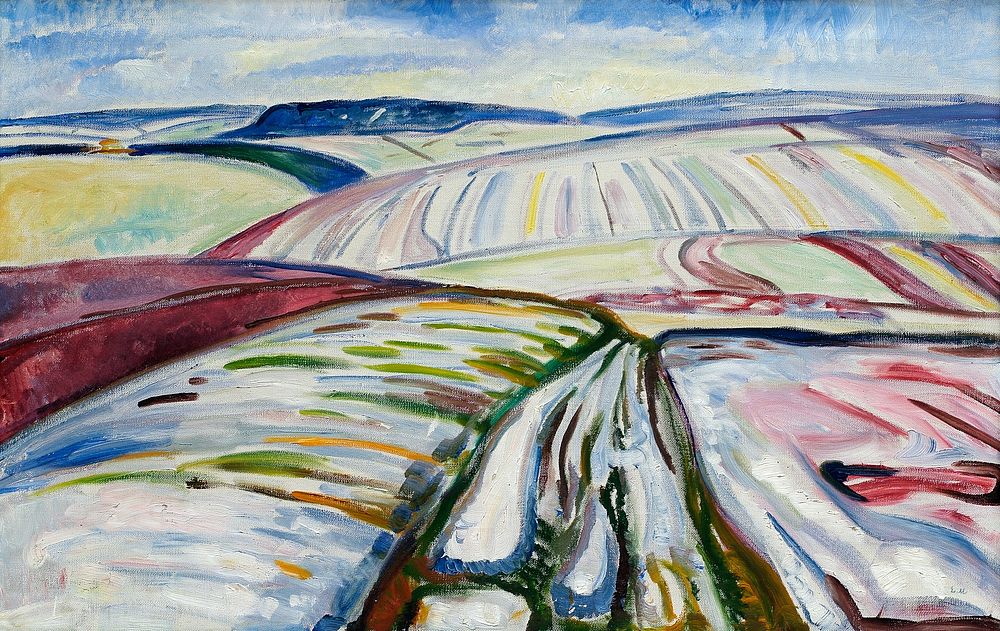 Edvard Munch's Field in Snow (1907) famous painting. Original public domain image from the Thiel Gallery. Digitally enhanced…