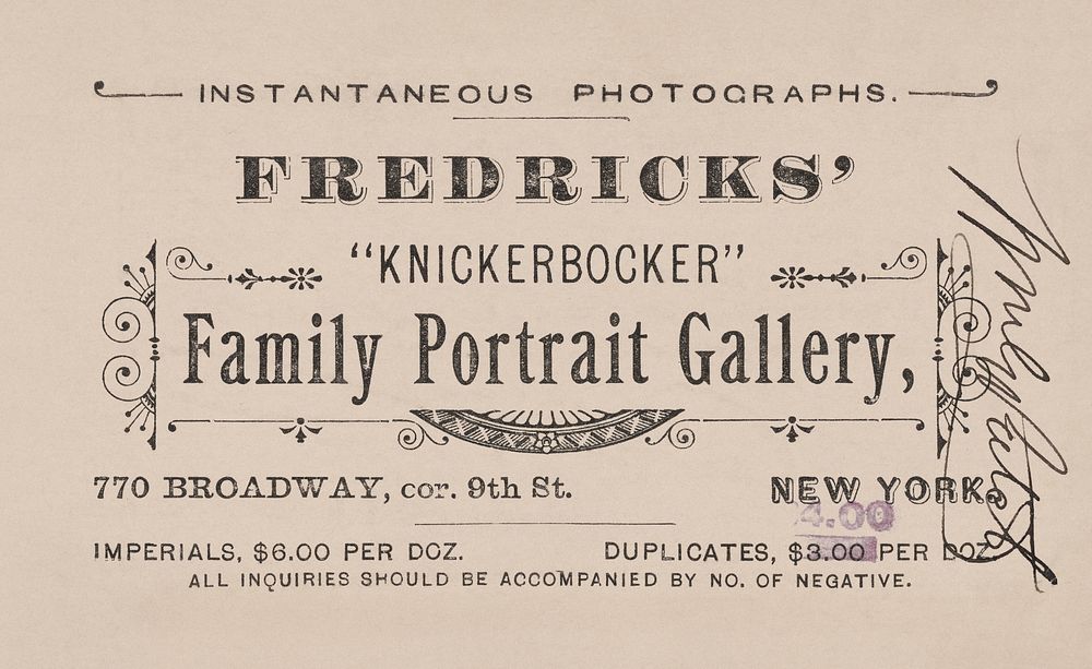 Business card of Charles Fredricks. Original public domain image from The Smithsonian Institution. Digitally enhanced by…