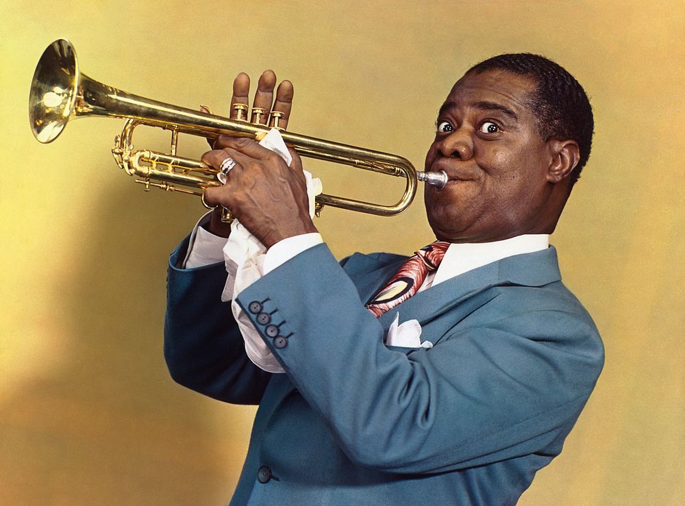 Louis Armstrong, vintage photograph. Original public domain image from The Smithsonian Institution. Digitally enhanced by…