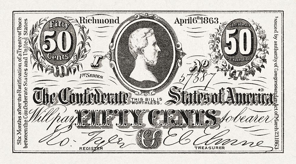 The Confederate States of America fifty cents (1870&ndash;1900). Original public domain image from Digital Commonwealth.…