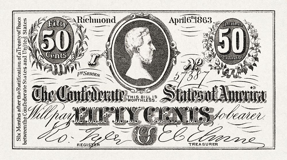 The Confederate States of America fifty cents (1870–1900). Original public domain image from Digital Commonwealth. Digitally…