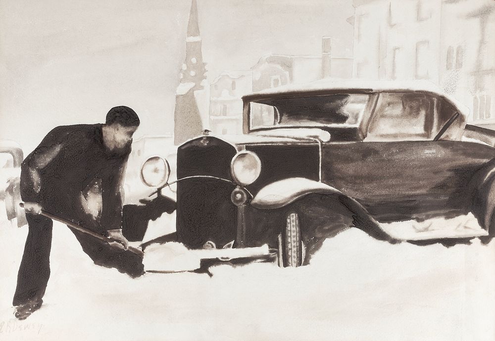 Digging Out Car. Original public domain image from Smithsonian. Digitally enhanced by rawpixel.