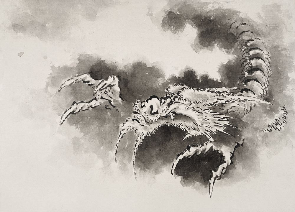 Dragon emerging from clouds (1760-1849) mythical creature illustration by Katsushika Hokusai. Original public domain image…