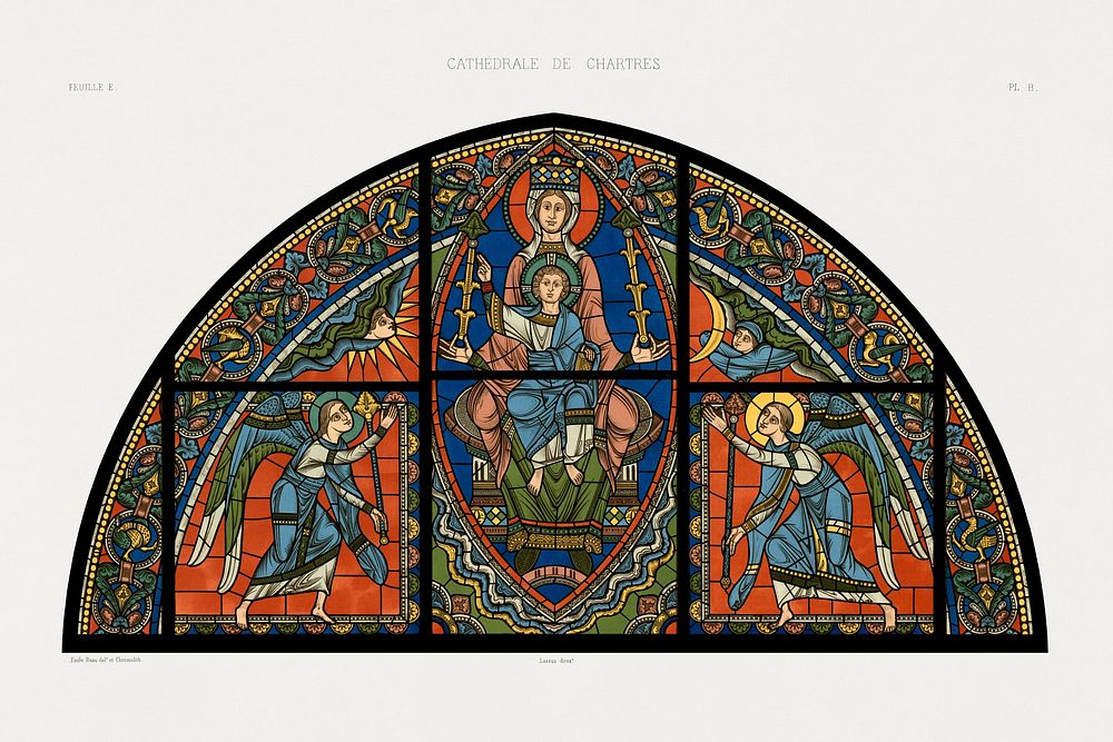 Monographia of the cathedral of Chartres, Chrome lithography of the stained glass window: The life of Jesus, Paris…