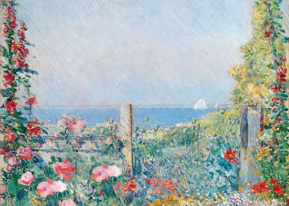 Flower field background by Childe Hassam. Remixed by rawpixel.