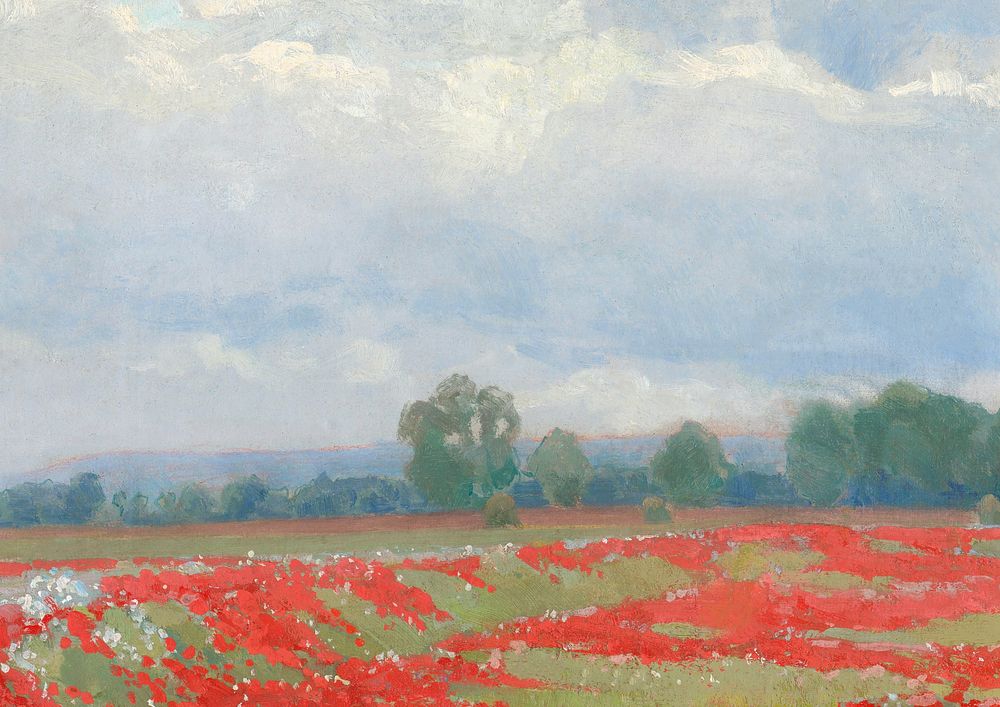 Red flower field background. Remixed by rawpixel.