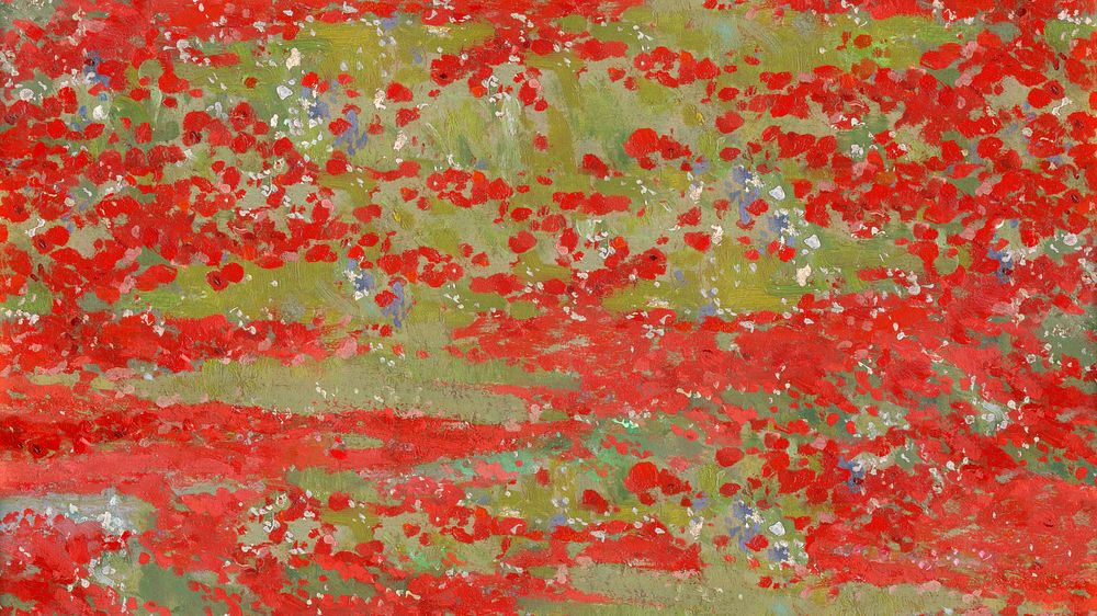Red flower field desktop wallpaper. Remixed by rawpixel. 