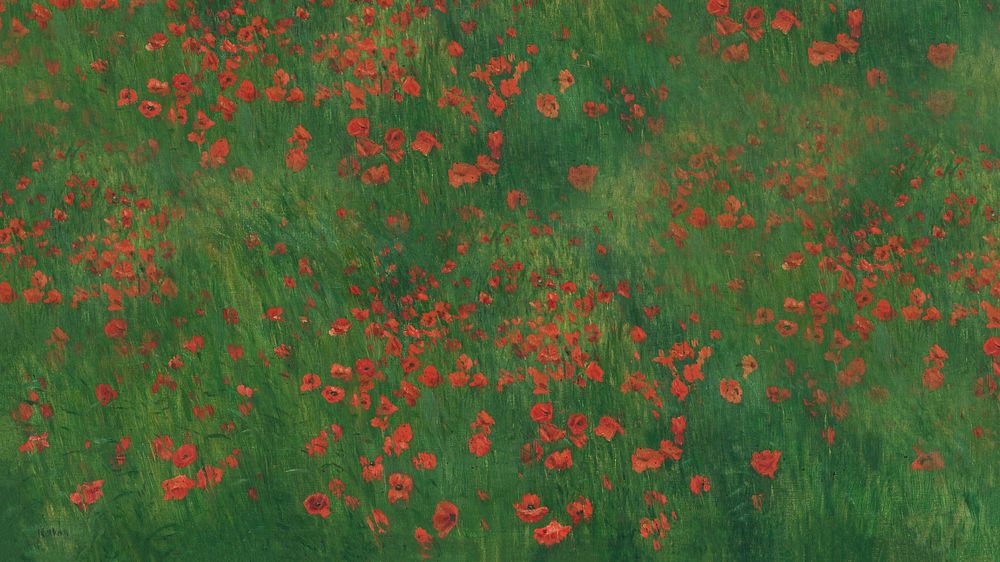 Red poppies field desktop wallpaper. Remixed by rawpixel. 