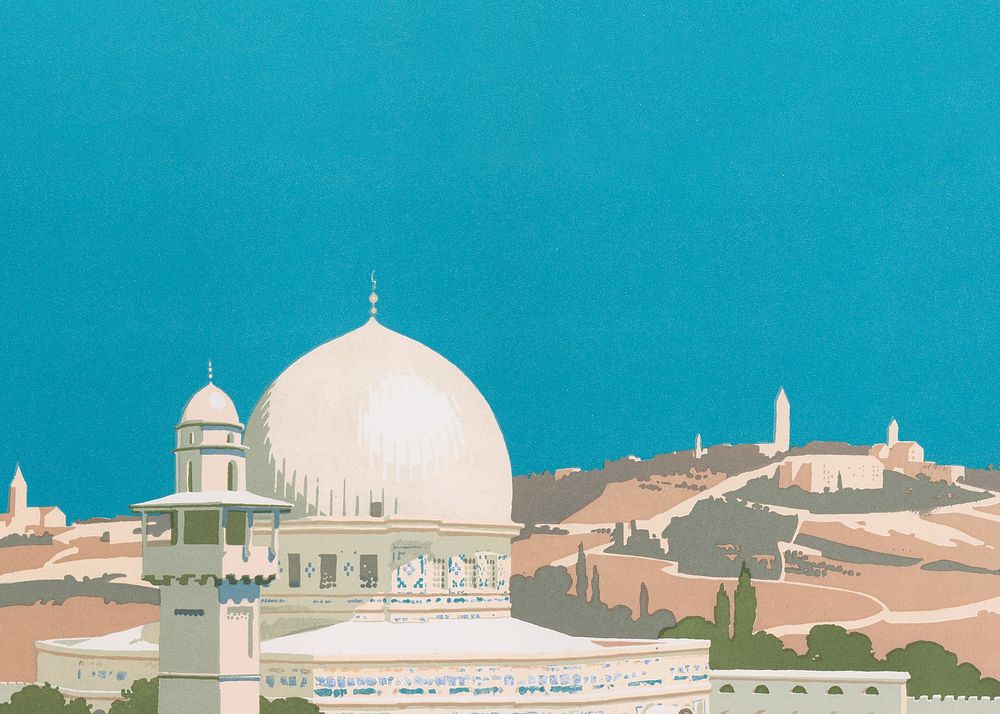 Jerusalem chromolithography art background. Remixed by rawpixel.